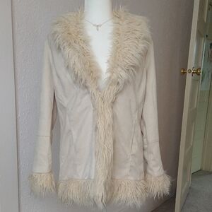 Women's Cream Faux Fur Trim Jacket